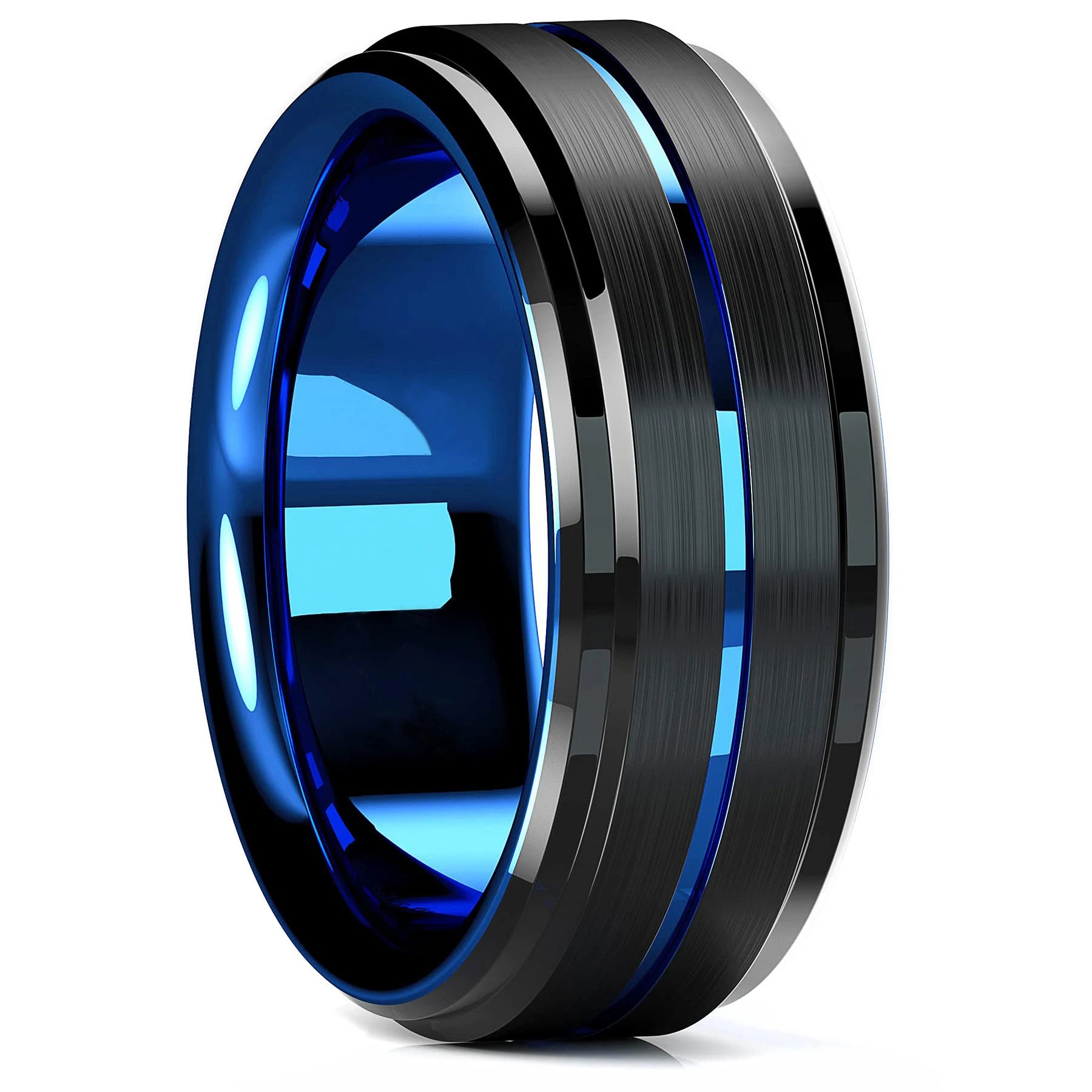 Moderne 8mm Schwarz Titan stahl Ringe für Männer Frauen Nut Facetten Edelstahl Männer Ring Hochzeit Band schmuck Großhandel