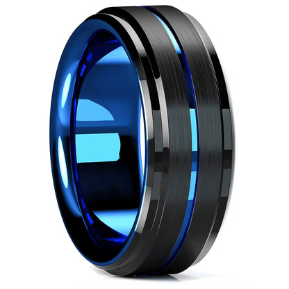 Moderne 8mm Schwarz Titan stahl Ringe für Männer Frauen Nut Facetten Edelstahl Männer Ring Hochzeit Band schmuck Großhandel