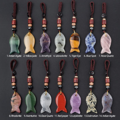 1 stücke natürliche Halbe del stein Tigerauge Stein gewebte kleine Fisch Auto Schlüssel bund Tasche Anhänger Schmuck Zubehör Geschenk