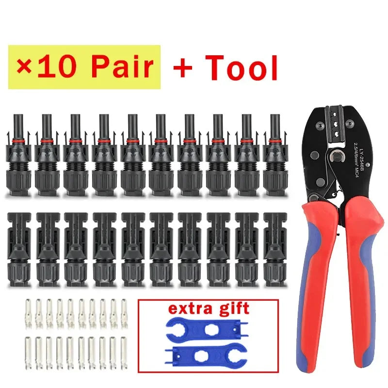 Solarpanel-PV-Kabel-Crimpwerkzeug-Set für AWG14-10 2,5/4/6 mm2 mit Abisolierer, Schneider, Solarschlüssel und Solaranschlüssen