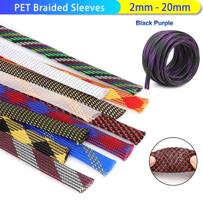 2/5/10M 2mm-20mm Flexibler Kabelschutz für Auto/Elektrische Kabel, Abrieb- und Hitzebeständige PET-Geflechtschutzmanschette