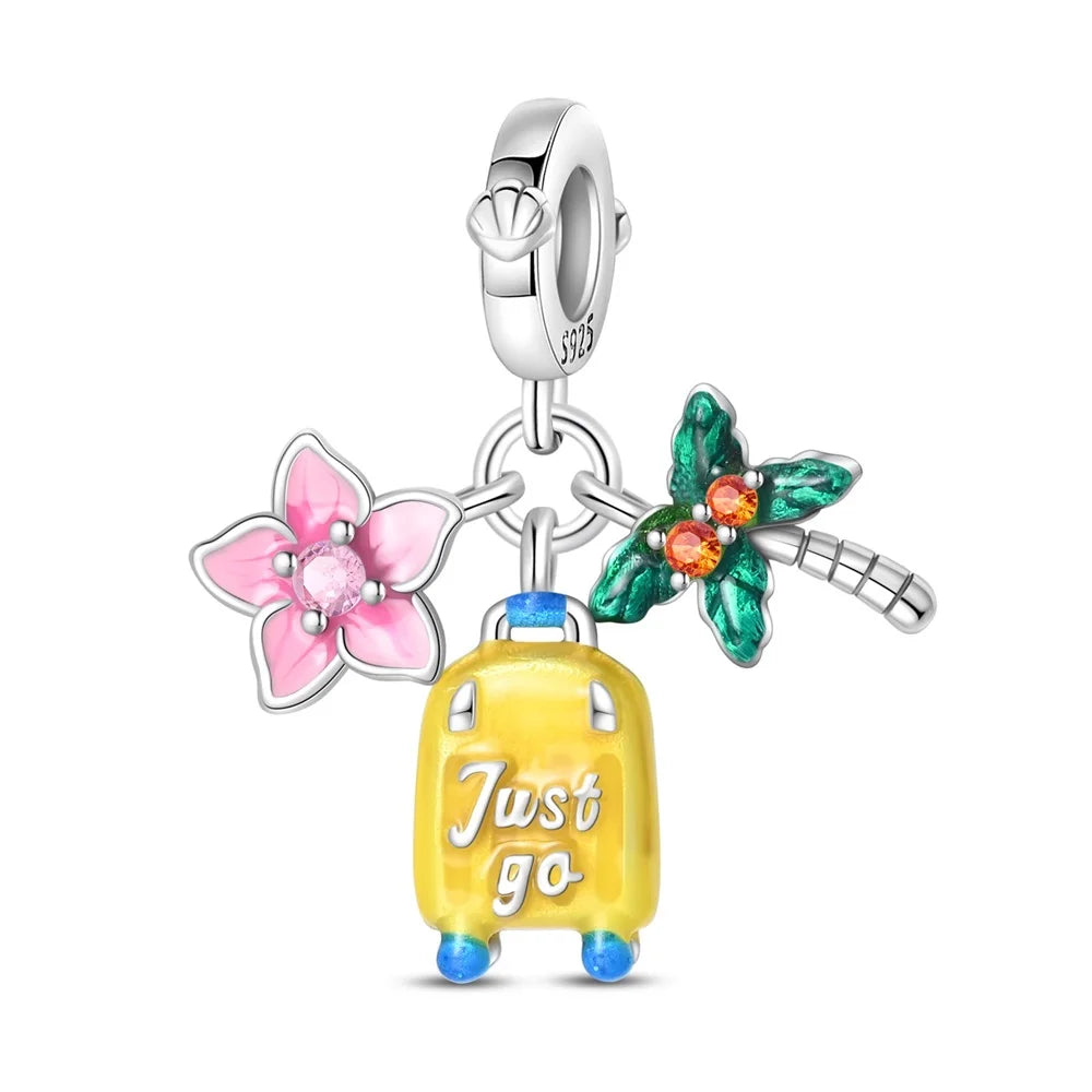 Gemütlicher Charm aus 925er-Sterlingsilber für Strandausflüge, hawaiianischer Bikini, Surfen, Kokosnussbaum, passend für DIY-Armbänder, Halsketten, Reisesouvenirs