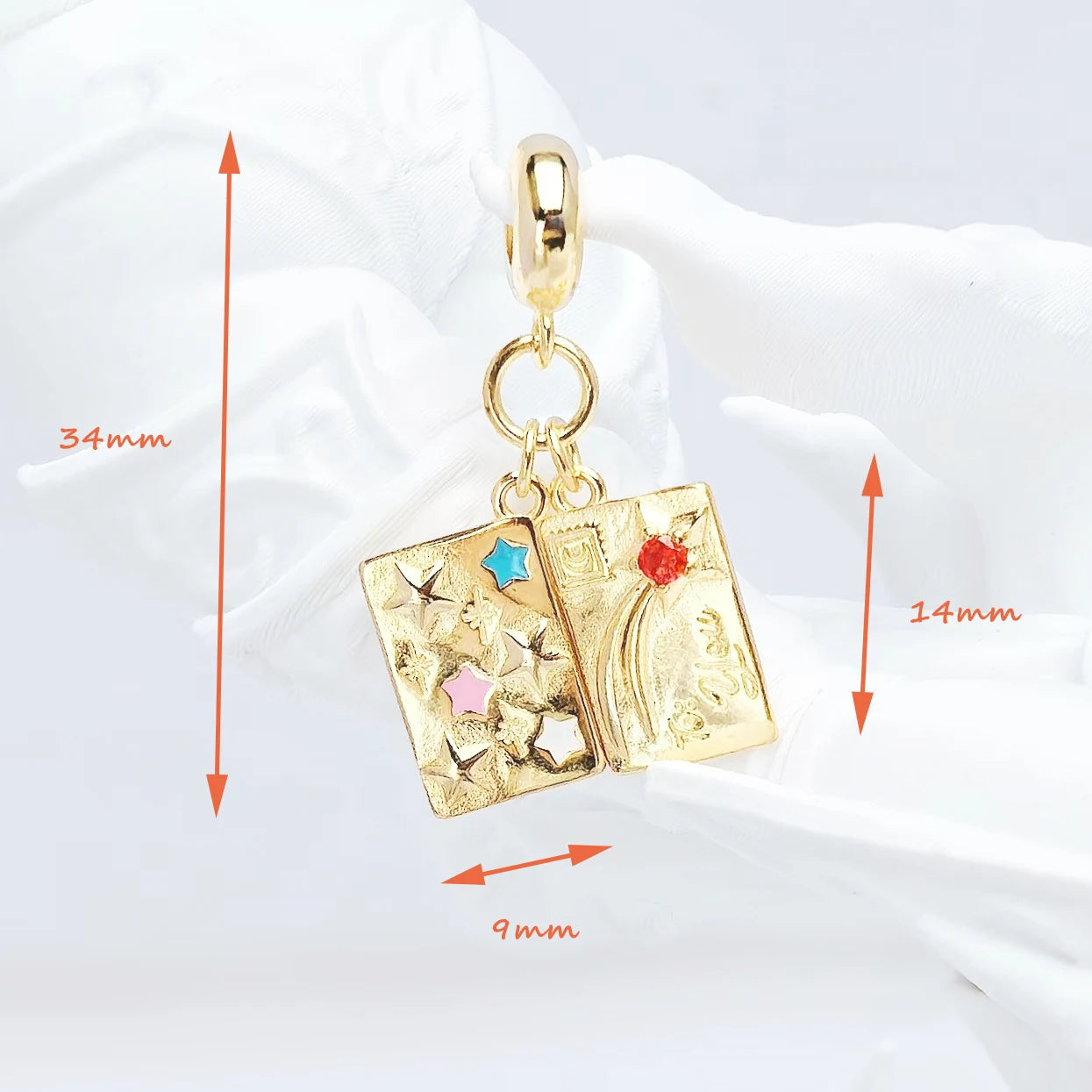 Vergoldeter Liebesbrief-Umschlag-Anhänger, baumelnder Charm, 925er Sterlingsilber, edler Schmuck, romantisches Geschenk für Frauen