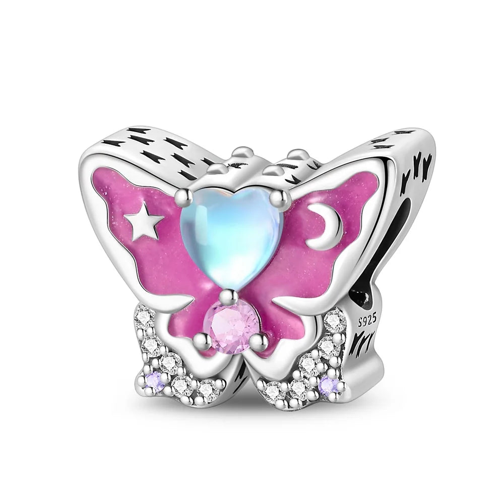 Glänzende Schmetterlingsanhänger aus 925er-Sterlingsilber mit flatternder Dunkelheit, passend für DIY-Armbänder, Halsketten, romantisches Geschenk, Paarung