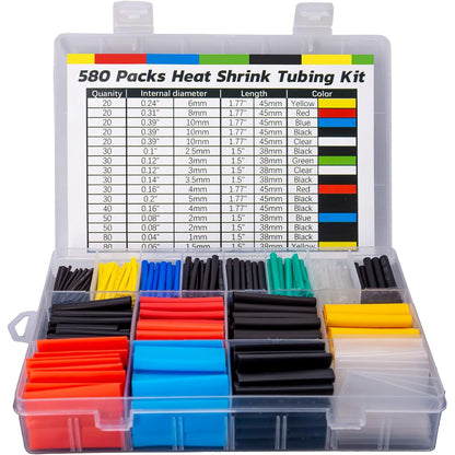 580/560-teiliges Schrumpfschlauch-Set aus EVA-Material in 6 Farben und 11 Größen – ideal für elektrische Isolierung, Reparaturen und Kabelverbindungen