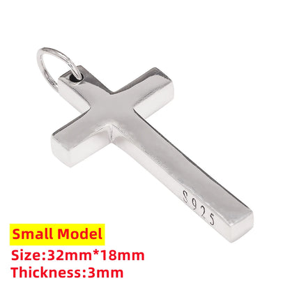 100 % massiver S925-Sterlingsilber-Kreuz-Anhänger für Männer und Frauen, glatt, hochglanzpoliert, schlichtes Design, Jesus Christus, Schmuck, Geschenk