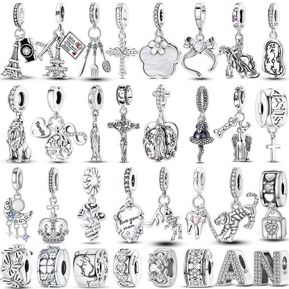 Heißer Verkauf Charms Perlen 925 Sterling Silber Farbe Bogen Kreuz Lebensbaum Perlen Fit DIY Original Armreif Charme Anhänger Schmuck