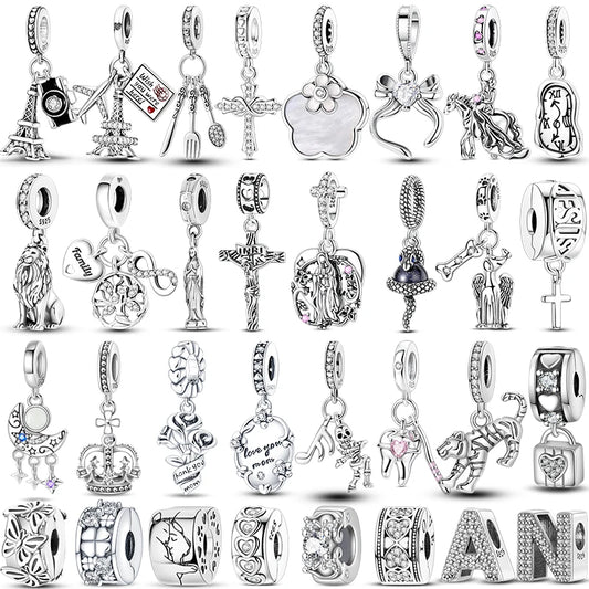 Heißer Verkauf Charms Perlen 925 Sterling Silber Farbe Bogen Kreuz Lebensbaum Perlen Fit DIY Original Armreif Charme Anhänger Schmuck