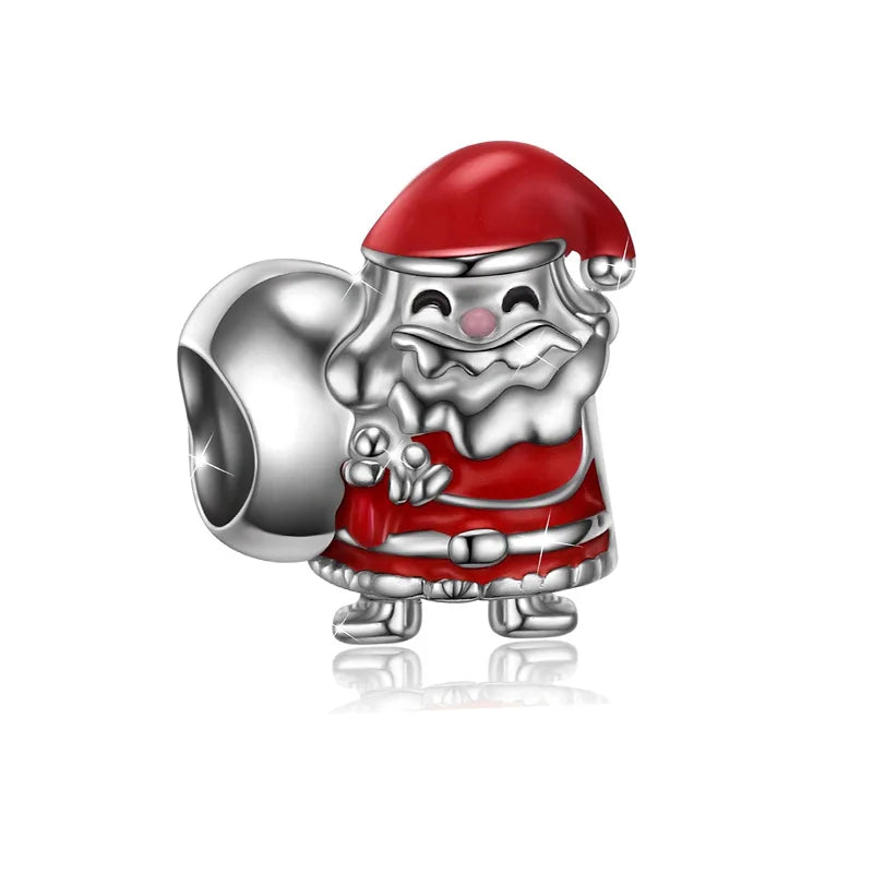 Frohe Weihnachten-Charm aus 925er-Sterlingsilber, Kiefernbaum, Weihnachtsmann, Schneehaus, passend für DIY-Armbänder, Halsketten, Urlaubs- und saisonale Geschenke