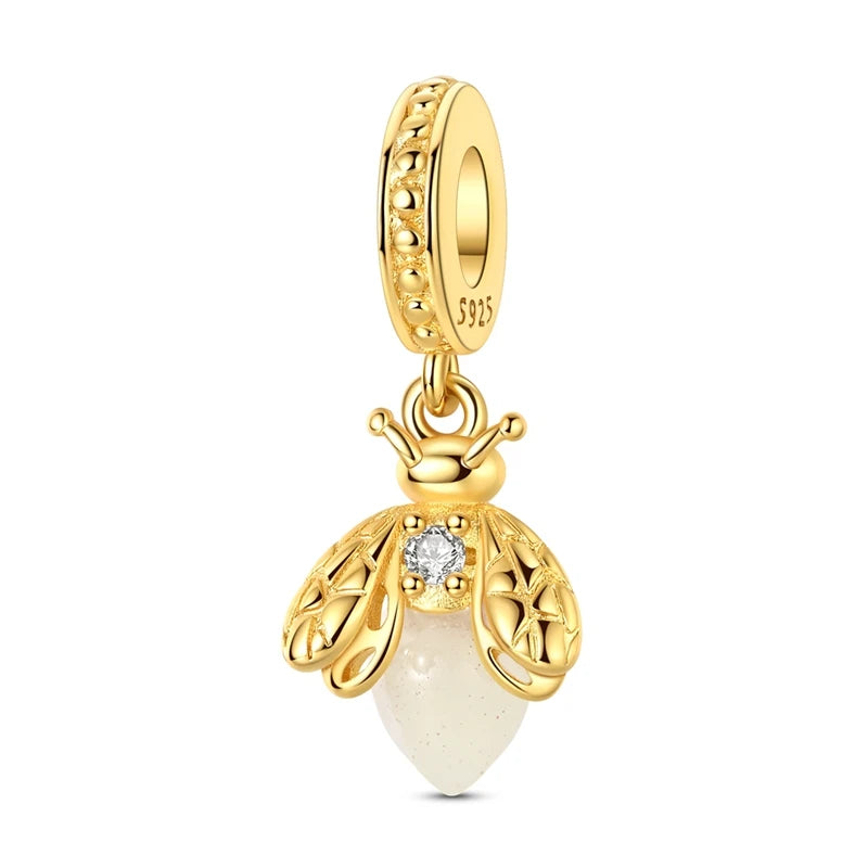 Goldfarbene Charms aus 925er Sterlingsilber, original goldene Sicherheitskette, runder Abstandshalter-Clip-Charm, DIY-Schmuck für Damen, Armband, Geschenk