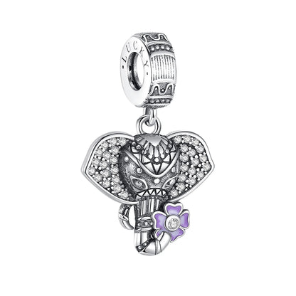 Heißer Verkauf 925er Sterlingsilber, bunter und funkelnder Elefant, baumelnder Charm für Armband, schöner Schmuck, Accessoires, Geschenke