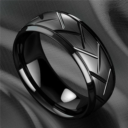 Moderne 8mm Schwarz Titan stahl Ringe für Männer Frauen Nut Facetten Edelstahl Männer Ring Hochzeit Band schmuck Großhandel