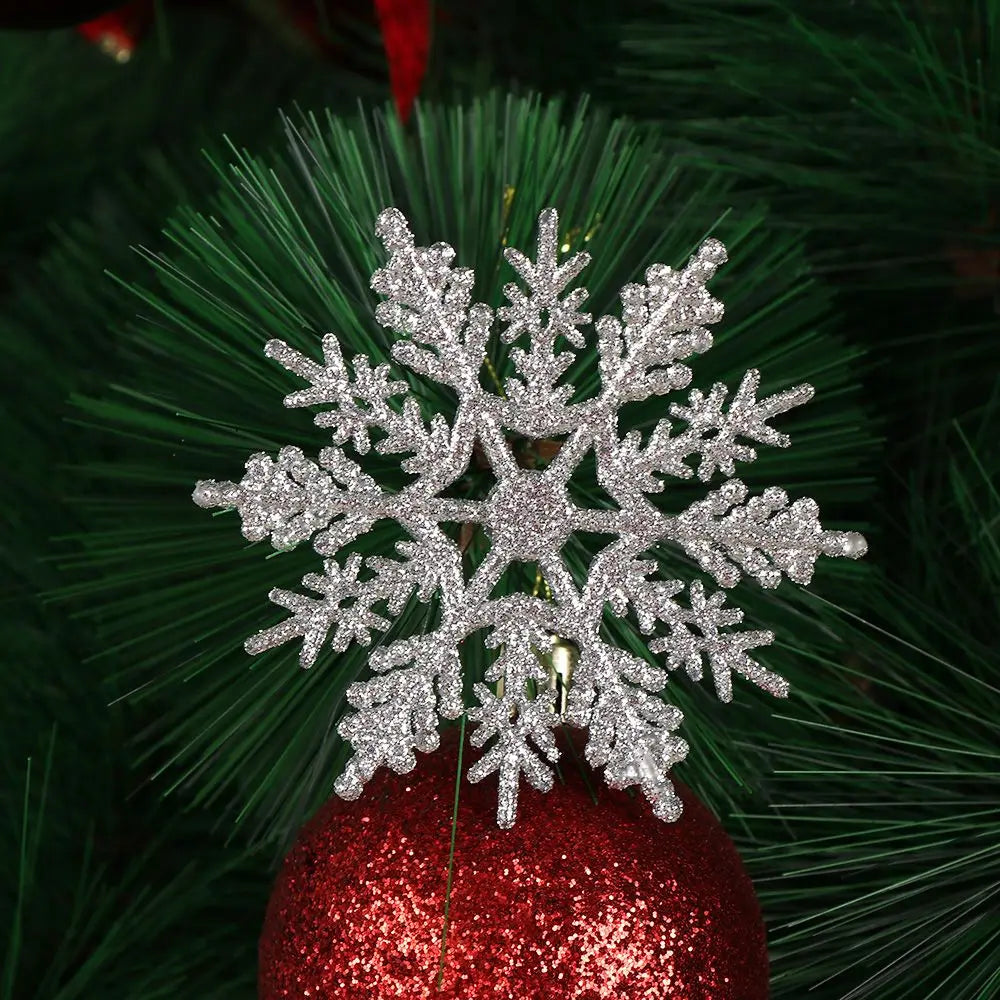 12pcs 7.5cm Gold Powder Snowflakes for Christmas, Charming White Christmas Tree Decor, Christmas Celebration Holiday Christmas Ornaments, Home Decor
