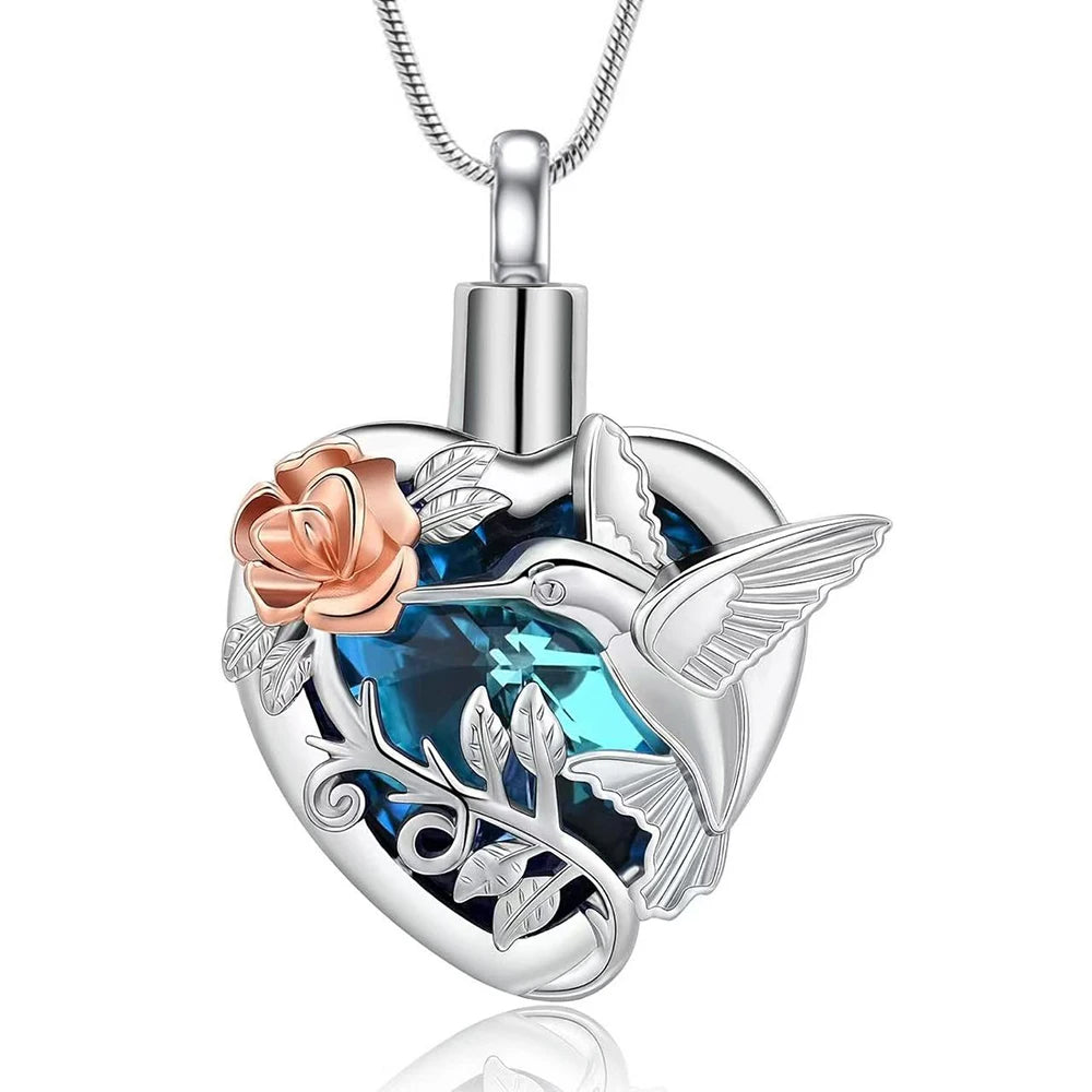 Kolibri Herz Urne Medaillon Halskette für Asche und Urne Medaillon Feuerbestattung Halskette für Asche Memorial Andenken Schmuck