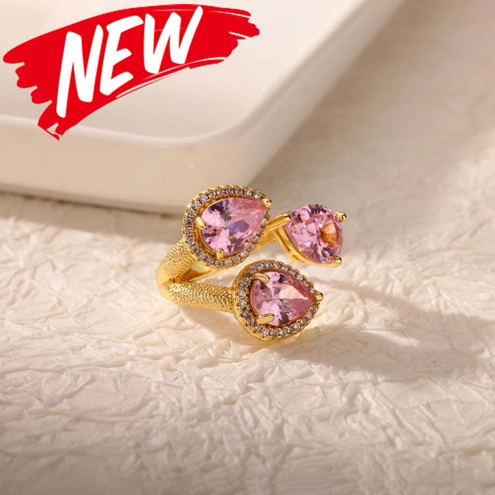 Luxus Edelstahl Ringe Vergoldet Bunte Stein Zirkon Kristall Herz Ring Für Frauen Hochzeit Boho Schmuck Weihnachtsgeschenk