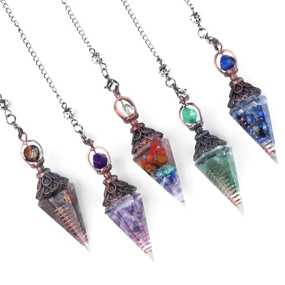 Naturstein Kristall Pendel Halsketten Sechseckiger Kegel Zerkleinerter Stein Amethyste Rosenquarz Chakra Anhänger Schmuck Zubehör