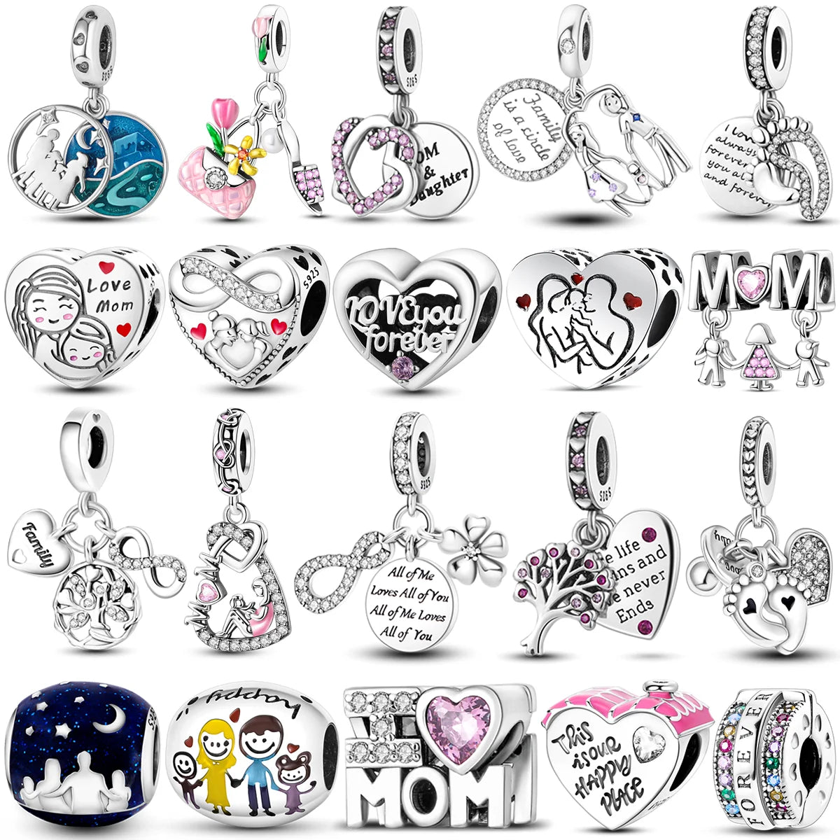 Charm-Perle aus 925er-Sterlingsilber, Mutter-Geschenk, Mutter, Liebe, glückliche Familie, baumelnd, passend für Original-Armreif, Halskette, DIY-Schmuck