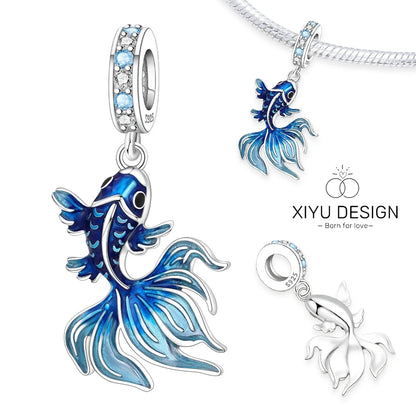 Charms-Anhänger aus 925er-Sterlingsilber mit blauen Ozean-Serie, passend für das DIY-Armband der Marke, Damenschmuck, Geschenke für Freundin