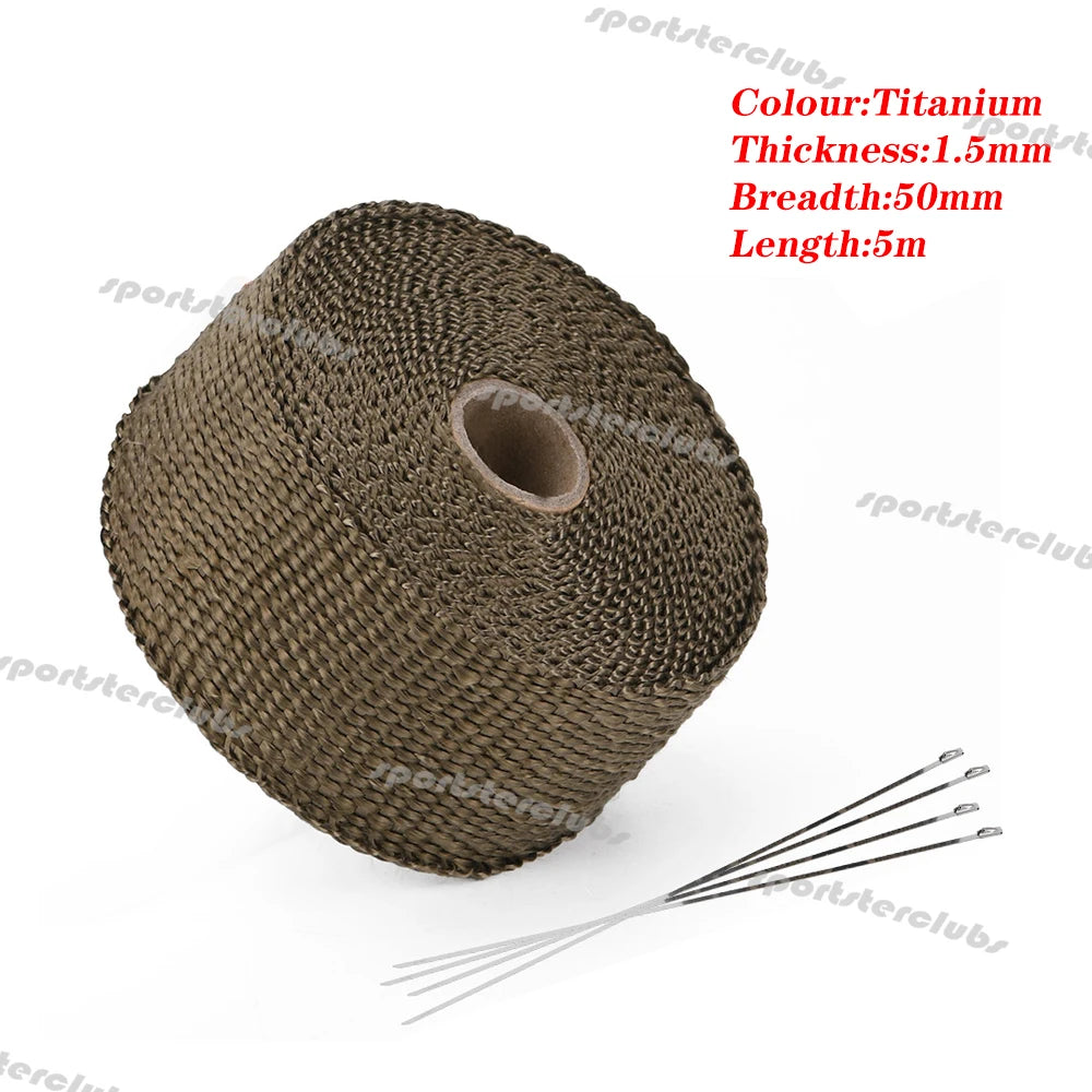 5M/10M/15M Titan Schwarz Fiberglas Thermische Auspuff Header Rohr Wärme Wrap Turbo Rohr verteiler Wärmedämmung Band Rolle 50mm