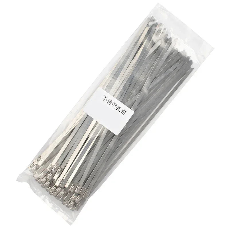 100 Stück 304 Edelstahl Metall-Kabelbinder 4,6mm 7,9mm Länge 100-1000mm Selbstsichernde Kabelbinder Multifunktionale Marine-Kabelbinder