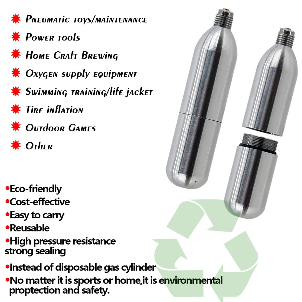 Wiederverwendete Edelstahlflasche, nachfüllbare CO2-Kartuschen für Druckluftwerkzeuge, kohlensäurehaltiges Brauen, Soda, Brandbekämpfung, Atemwege, Aquarium