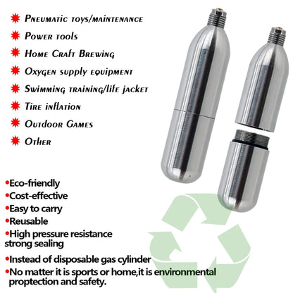 Wiederverwendete Edelstahlflasche, nachfüllbare CO2-Kartuschen für Druckluftwerkzeuge, kohlensäurehaltiges Brauen, Soda, Brandbekämpfung, Atemwege, Aquarium
