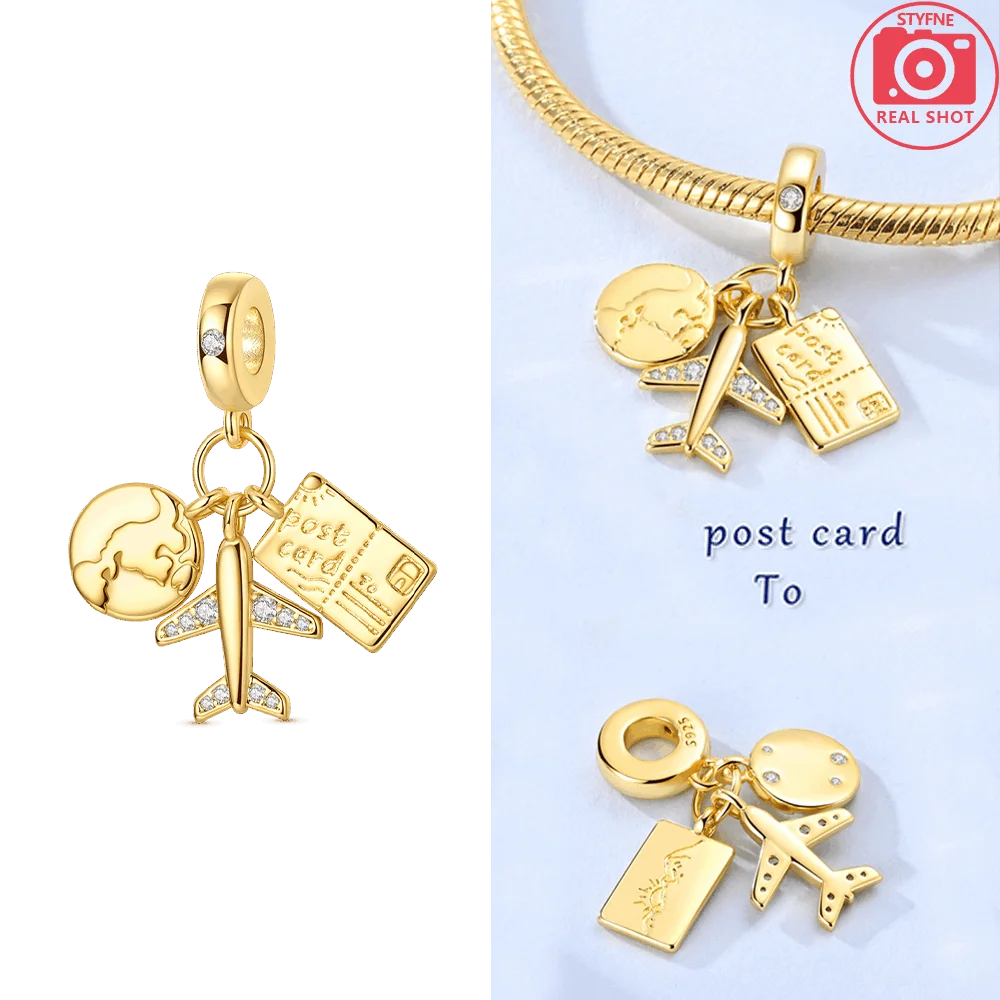 Original 925 Silber Gold Glühwürmchen Grün Leuchtender Anhänger Flugzeug Erde Rosa Parfüm Flasche Perlen Fit Armband Schmuck Diy Frauen