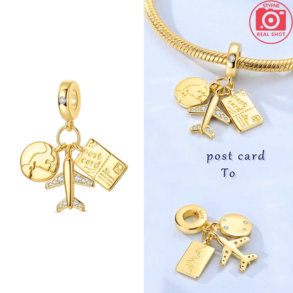Original 925 Silber Gold Glühwürmchen Grün Leuchtender Anhänger Flugzeug Erde Rosa Parfüm Flasche Perlen Fit Armband Schmuck Diy Frauen