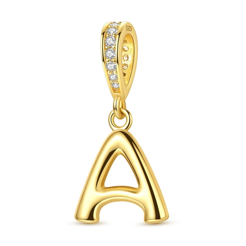 Golden Series Funkelnder Elefanten-Anhänger aus 925er-Sterlingsilber und 26 englische Alphabet-Anhänger, passend für Armbänder, exquisites Geschenk