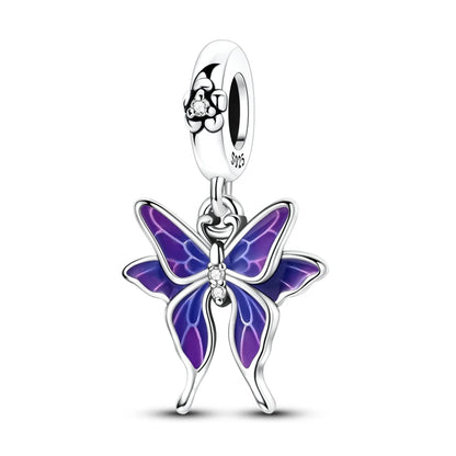 Lila Serie 925 Sterling Silber Traubenblüten Weinflasche Lebensbaum Tulpen Schnur-Dekoration Passend für DIY Armband Halskette Geschenk