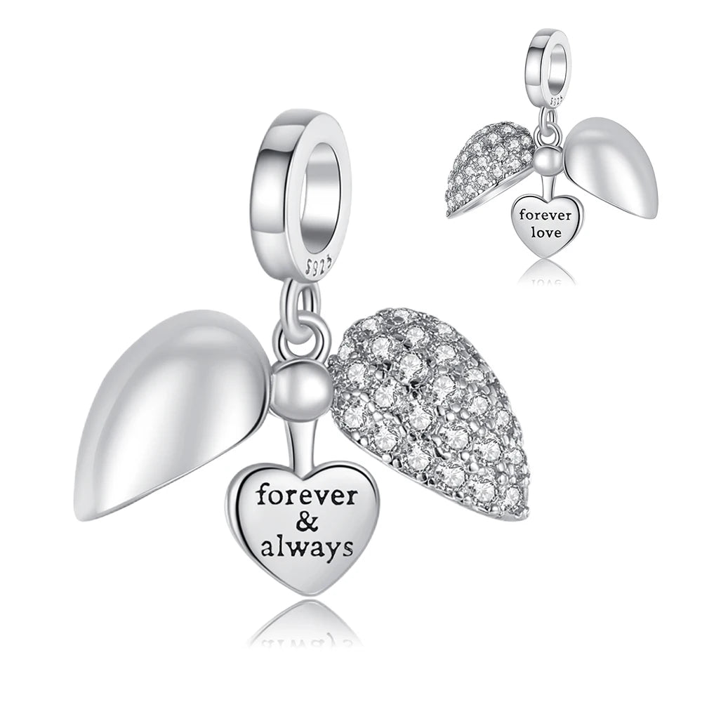Romantischer 925 Sterling Silber Liebesschlüssel Herz-zu-Herz Charm für DIY Armband Halskette Verlobung Party Geschenke