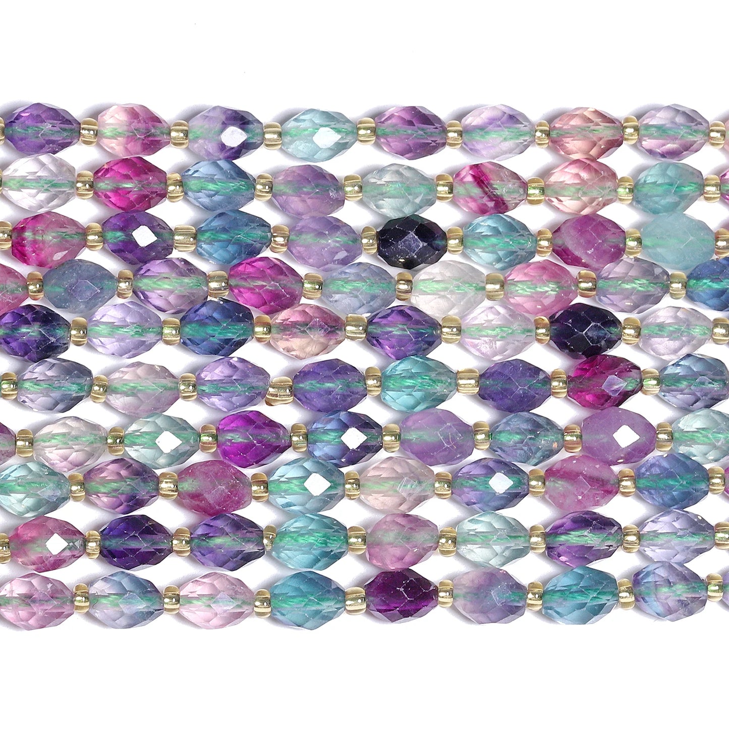 AAA Facettierte natürliche farbige Fluorit-Quarzperlen, 8 x 7 mm, ovale Form, Perlen für Schmuckherstellung, DIY-Perlenzubehör