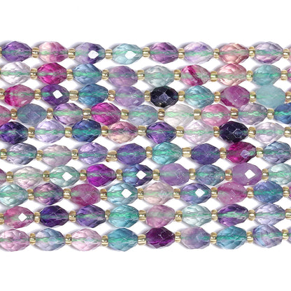 AAA Facettierte natürliche farbige Fluorit-Quarzperlen, 8 x 7 mm, ovale Form, Perlen für Schmuckherstellung, DIY-Perlenzubehör