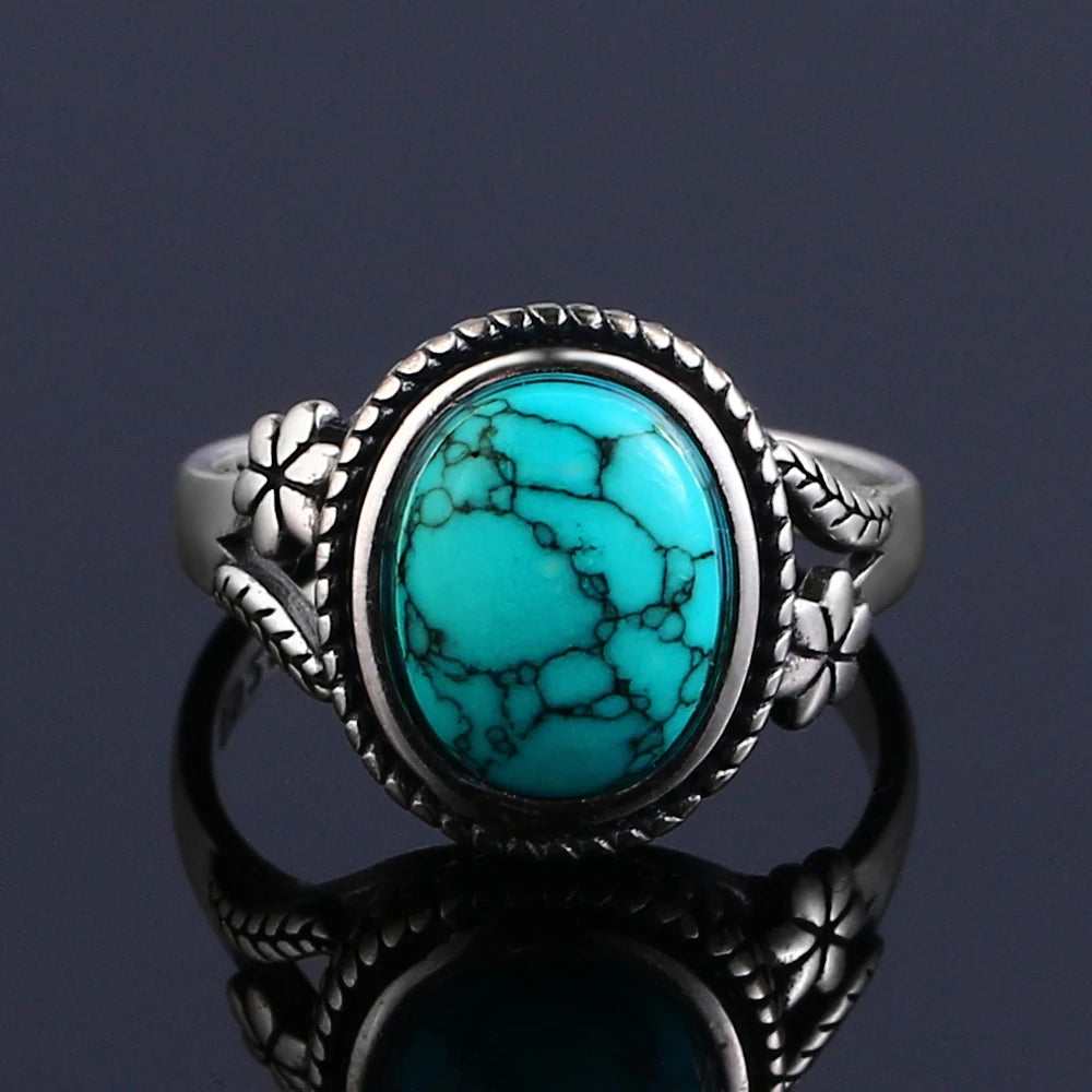 Vintage S925 Silber Ring Natürliche Türkis Ringe Luxus Schmuck Party Jahrestag Geburtstag Geschenk für Frauen Mann