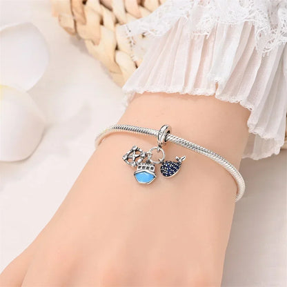 Charms-Anhänger aus 925er-Sterlingsilber mit blauen Ozean-Serie, passend für das DIY-Armband der Marke, Damenschmuck, Geschenke für Freundin
