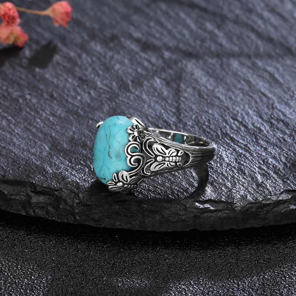 Vintage S925 Silber Ring Natürliche Türkis Ringe Luxus Schmuck Party Jahrestag Geburtstag Geschenk für Frauen Mann