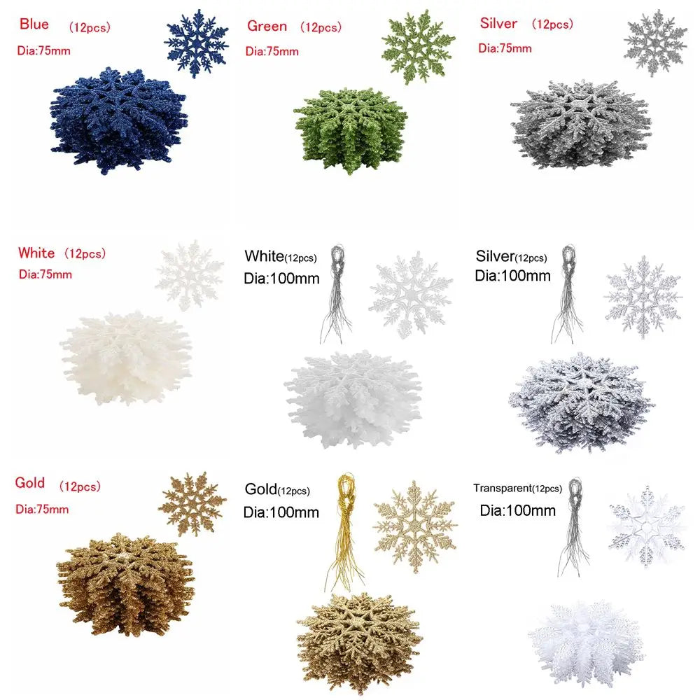 12pcs 7.5cm Gold Powder Snowflakes for Christmas, Charming White Christmas Tree Decor, Christmas Celebration Holiday Christmas Ornaments, Home Decor