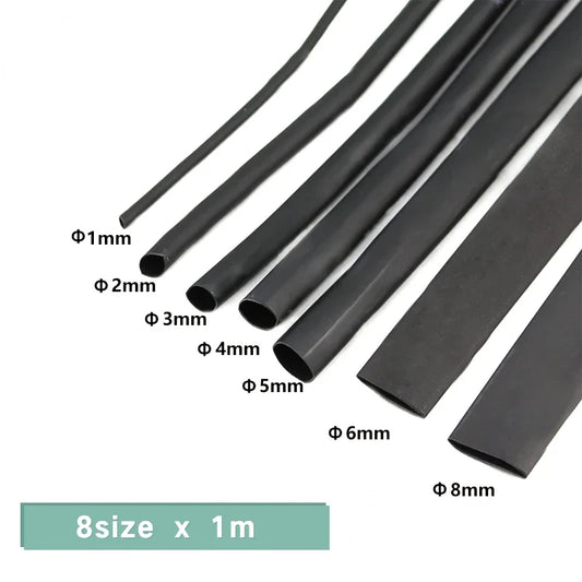 8 Meter/Set 2:1 schwarze Isolierung Schrumpffolie Schrumpfschlauch 1/2/3/4/5/6/8 mm Schrumpfschlauch für Kabel DIY Connector Wire Kit