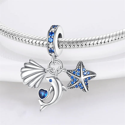 Charms Original 925 Sterling Silber Ozean Delphin Stern Anhänger Perlen für Armband DIY feines Geschenk Frauen zarte Schmuck Zubehör