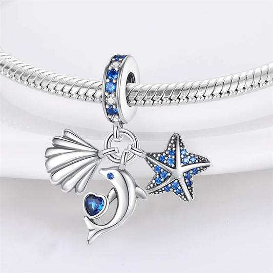 Charms Original 925 Sterling Silber Ozean Delphin Stern Anhänger Perlen für Armband DIY feines Geschenk Frauen zarte Schmuck Zubehör