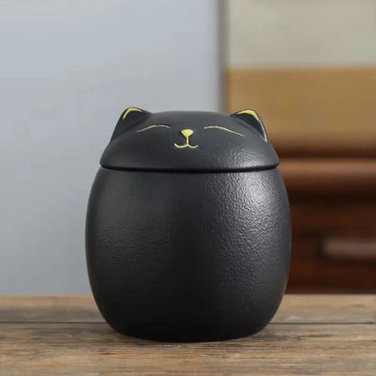 Urn for pet ashes, cat shape memorial cremation urns, hand crafted black, decorative urns for burial dog, ceramic sealed jar