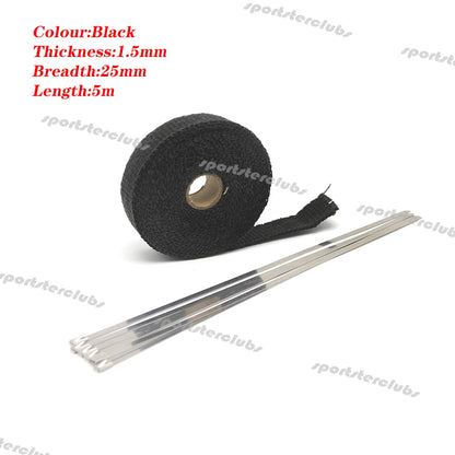 5M/10M/15M Titan Schwarz Fiberglas Thermische Auspuff Header Rohr Wärme Wrap Turbo Rohr verteiler Wärmedämmung Band Rolle 50mm