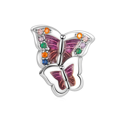 Exquisiter 925er-Sterlingsilber-Charm mit funkelndem Edelstein, Schlüssel, Blume, Schmetterling, passend für DIY-Armbänder, Halsketten, edler Schmuck, Geschenke