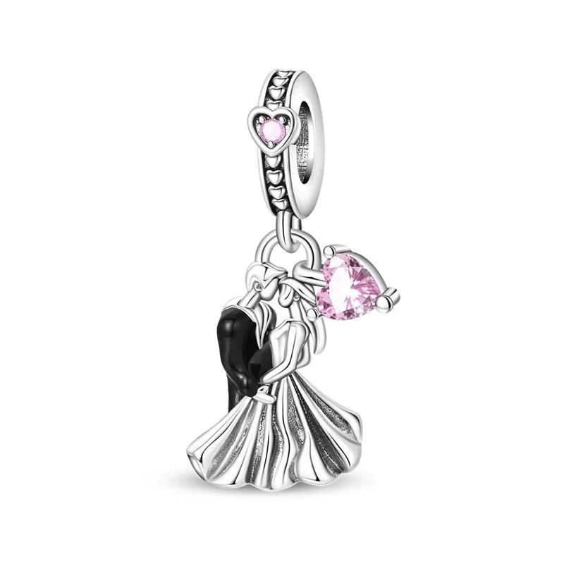 Charakter-Serie, 925er-Sterlingsilber, modisches Mädchen-Paar, Hochzeits-Charms, passend für DIY-Armbänder, Halsketten, exquisite Geschenk-Paarung