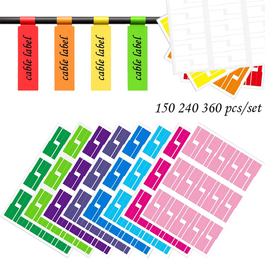 150–1080 Stück selbstklebende Kabeletiketten, bunte, wasserdichte Kabelmarkierungsbinder, Druckeraufkleber, Faserdraht-Etiketten, Organizer