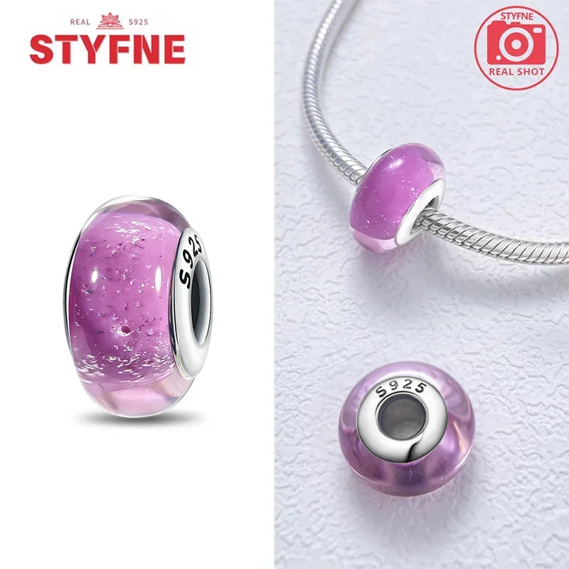 Echtes Sterlingsilber 925, Blumen-Charms, Glas, neue Original-Perle, bunt, Murano, passend für Original-Armbänder, DIY für Frauen, Schmuck, Geschenke