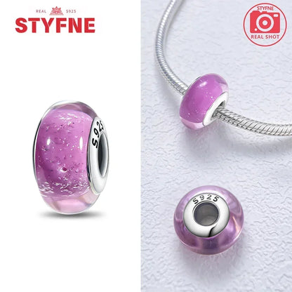 Echtes Sterlingsilber 925, Blumen-Charms, Glas, neue Original-Perle, bunt, Murano, passend für Original-Armbänder, DIY für Frauen, Schmuck, Geschenke