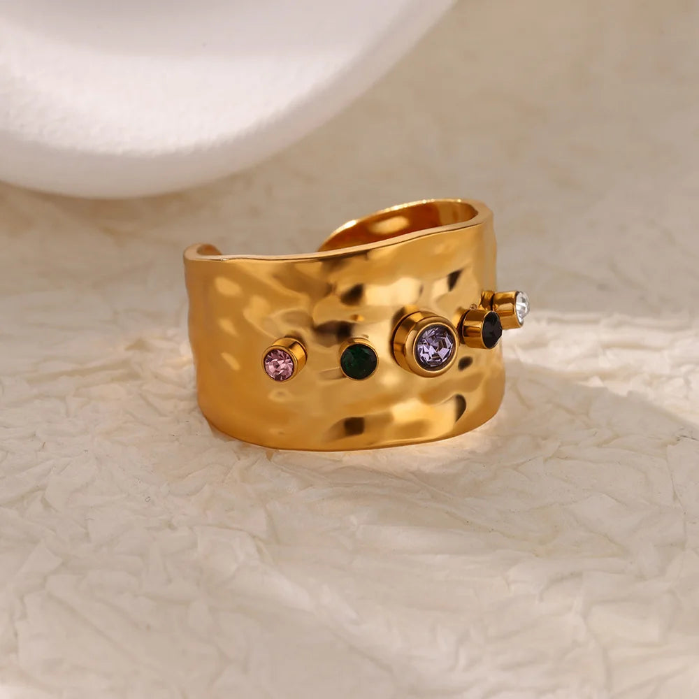 Luxus Edelstahl Ringe Vergoldet Bunte Stein Zirkon Kristall Herz Ring Für Frauen Hochzeit Boho Schmuck Weihnachtsgeschenk