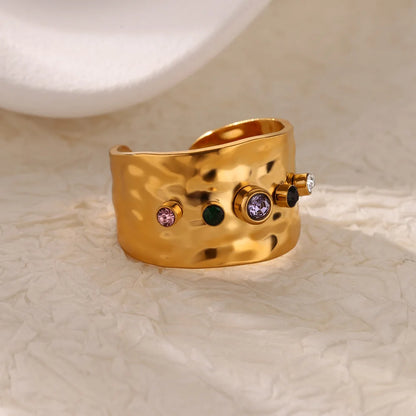 Luxus Edelstahl Ringe Vergoldet Bunte Stein Zirkon Kristall Herz Ring Für Frauen Hochzeit Boho Schmuck Weihnachtsgeschenk