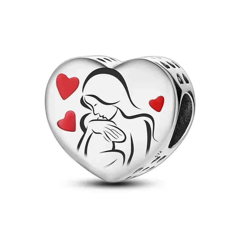 925 Sterling Silber Romantische Zirkon Rot Liebe Herz Charms Perlen Fit Original Pan Armband Armreifen DIY Edlen Schmuck Für Frauen